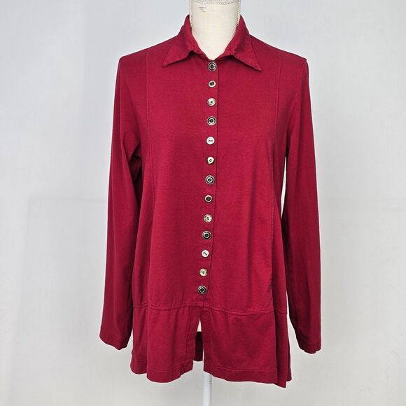 Neon Buddah Womens M Burgundy Dark Red Artsy Button Lagenlook Boho Tunic Top - Picture 1 of 11